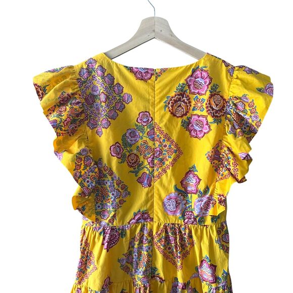 LA DOUBLEJ Honeybun Tiered Flutter Mini Dress Yellow Medium - Picture 4 of 6